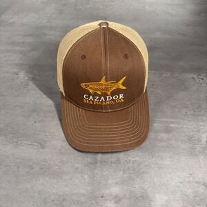 Cazador Fish Hunter Snapback Hat Brown Orange Sea Island Spanish Trucker Cap